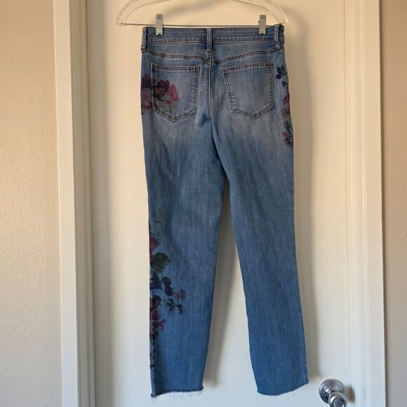 Chico' So Slimming Girlfriend Slim Leg Ankle Blue Denim Floral Print 00R - 2R - Picture 5 of 10